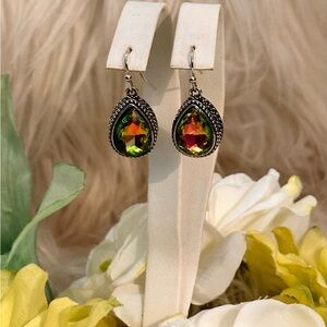 Mystic Topaz Multicolor Teardrop Hook On Earrings With Silver Setting NEW!